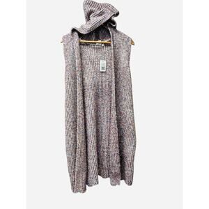 Sparkly‎ Pink Hooded Sleeveless Long Cardigan NWT S/M Open Front Festival Layer